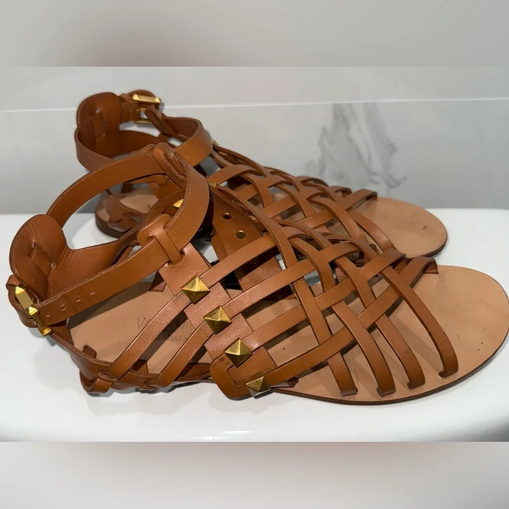 Valentino rockstud gladiator sandals brown lady crush 37/ 7 Shoes - Picture 3 of 7